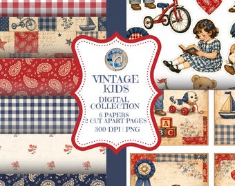 Vintage Kids Digital Collection – Digital Papers + Ephemera