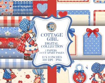 Cottage Girl Digital Collection – 12x12 Digital Papers + Ephemera