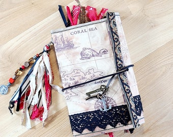 Pirate Junk Journal: Handmade Treasure Map Journal with Vintage Lace