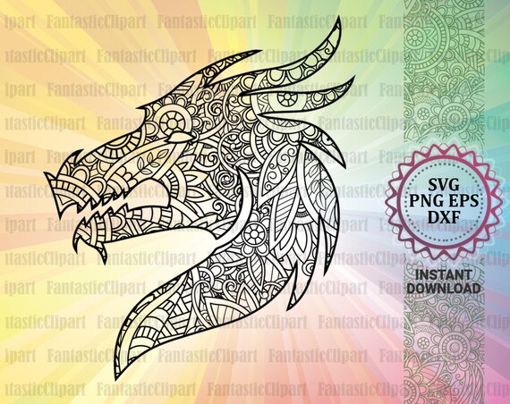 Download Dragon Mandala Svg Dragon Coloring Page Dragon Silhouette Etsy