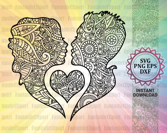Download Couple Svg Couple Clipart Couple Decal Couple Shirt Designs Heart Mandala Art Heart Decal Heart Svg Zentangle Svg Svg Files Cricut
