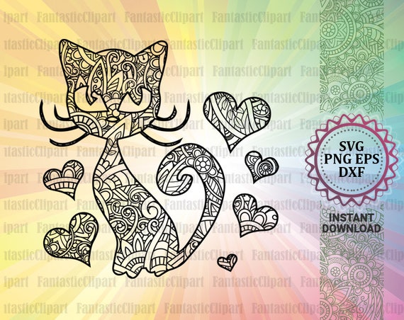 Cat Mandala Svg Cat Zentangle Svg Cat Clipart Cat Cut Etsy