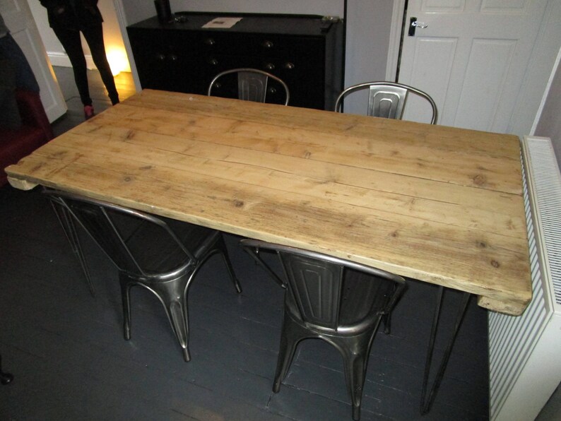 Vintage style Hairpin leg Kitchen Table Rustic Reclaimed Etsy