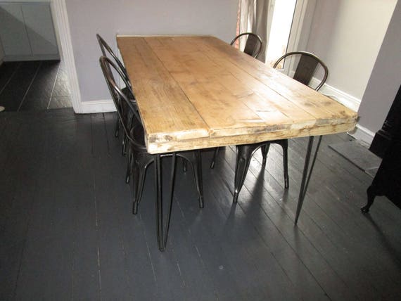 Vintage Style Hairpin Leg Kitchen Table Rustic Reclaimed Etsy