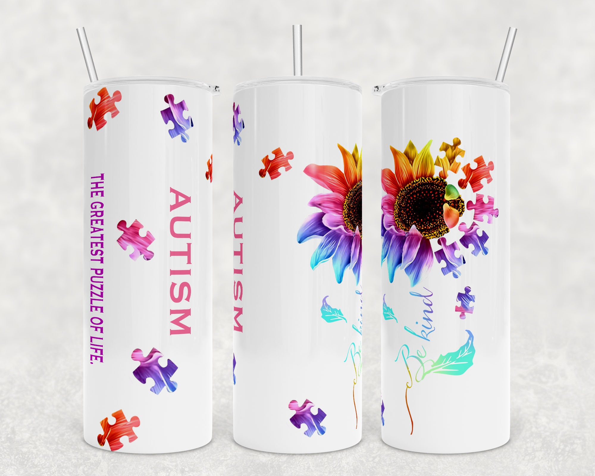 Autism Tumbler Design - 20oz Skinny Straight Tumbler Wrap Template