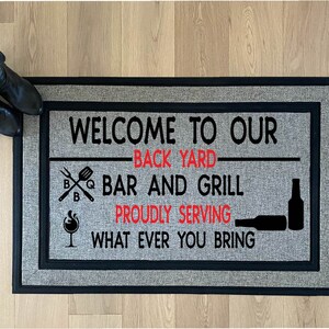 Back Yard Sign-Bar & Grill-Back Yard Decor-Floor Mat Design-BBQ Season-Summer Fun-Back Yard Rules
