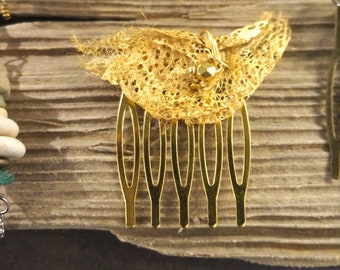 Cocoon comb golden silk cocoon and glass upcycled