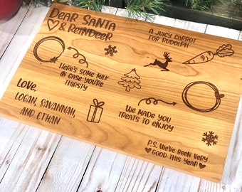 Personalized cherry Cutting Board, 16 x 10.5” , Santa and Reindeer, Christmas cookies for Santa, Christmas Eve tray for Santa Clause,