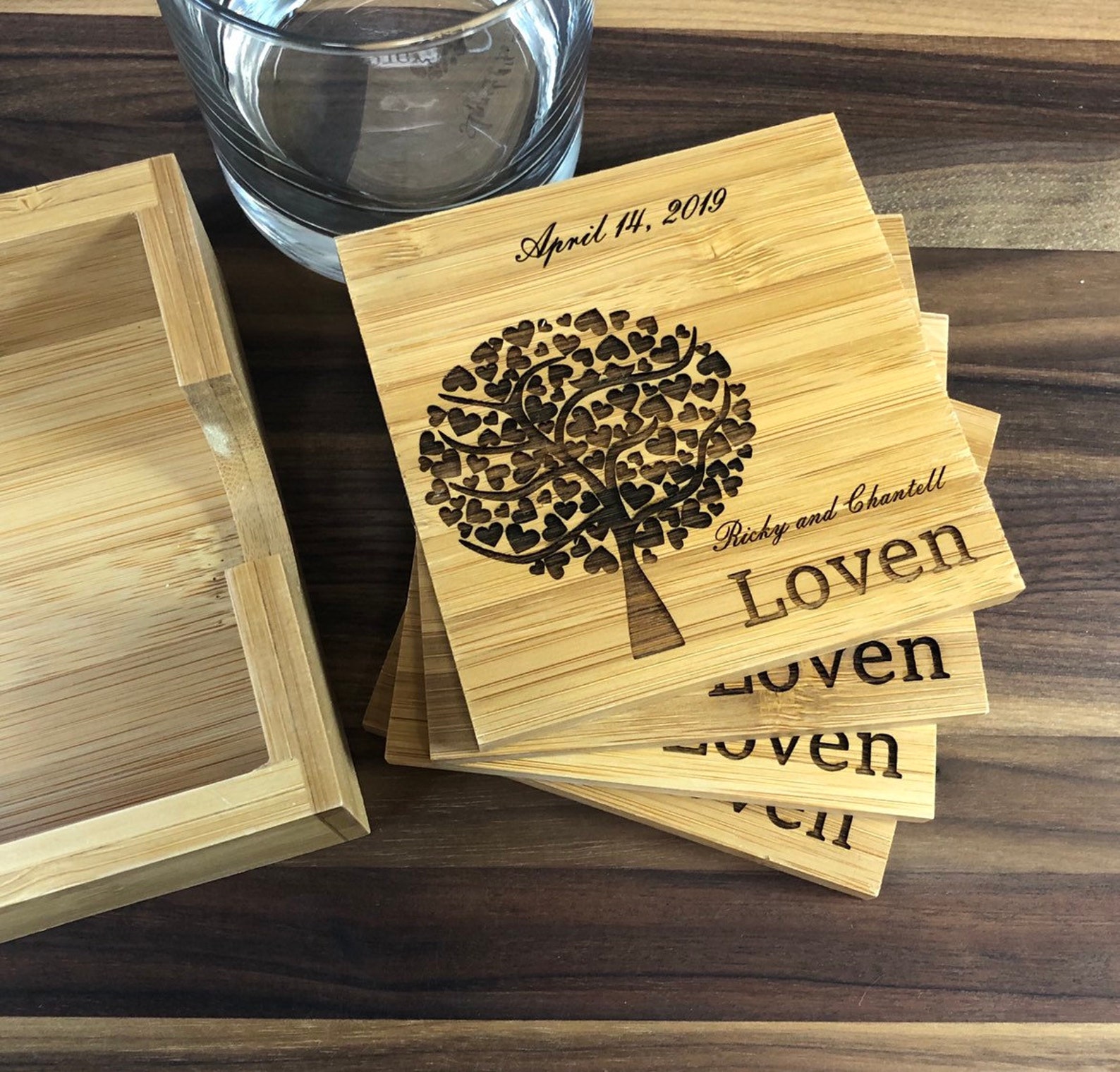 Custom coasters bamboo personalized coasters set of 4 Etsy