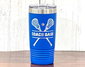 Aangepaste lacrosse-coachbeker - gepersonaliseerde gegraveerde reismok - lasergegraveerde beker - roestvrijstalen beker - coachcadeau - lacrossebeker