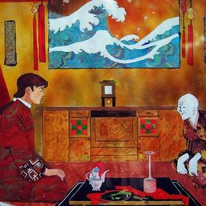 Acquarello figurativo, acquerello su carta di alta qualità, dipinto realistico, Hokusai, Giappone, Italia