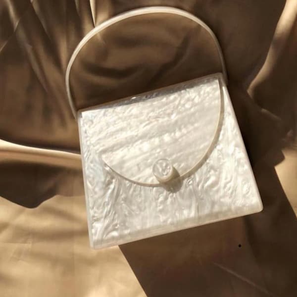 Acrylic Bag | Lucite Handbag | Marble Purse Clutch Shoulder | Bridal Wedding | Pearl White Black Brown | Evening Party | Womens Minimal Gift