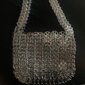 Metal Disc Bag in Silver + Gold | Metallic Chainmail Space Age Purse | Chain Mesh Shoulder Mod Handbag | Evening Cocktail Party | Womens