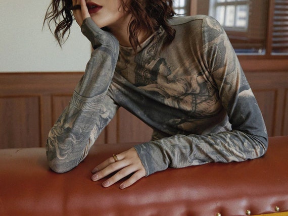 Mesh Top | Renaissance Shirt Blouse Print | Venus Cherub See
