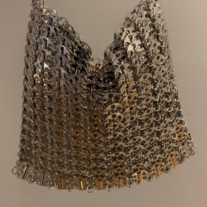 Large Metal Disc Bag in Silver + Gold | Metallic Chainmail Space Age Purse | Chain Mesh Shoulder Mod Handbag | Evening Cocktail Party