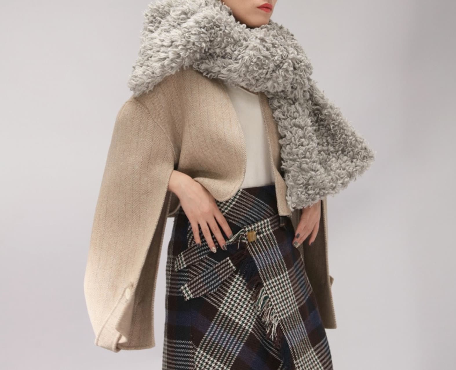 Image of Wool Coat - Short Jacket | Camel Beige + Grey Cape Fall Winter Avant Garde Cropped Striped Crop Bomber Boho Minimalist Runway Womens