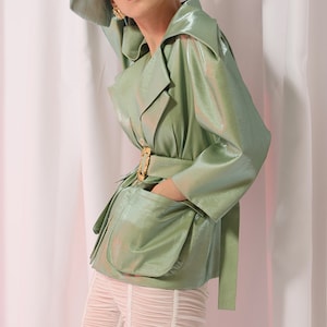 Retro Jacket Blazer in Green or Beige Oversized | Holographic Iridescent Top | Party Cocktail Boho Festival | Vintage Runway Style | Womens