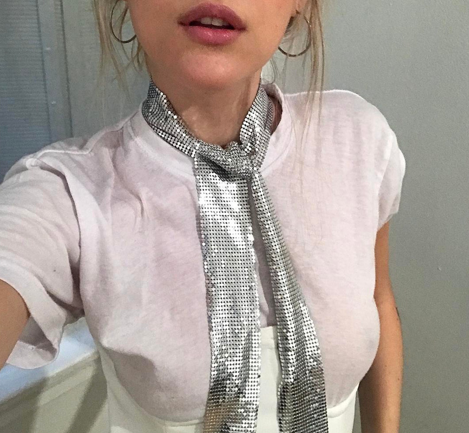 Silver mesh shop scarf necklace