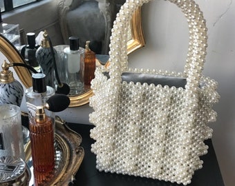 White Faux Pearl Beaded Handbag | Baroque Bridal Clutch