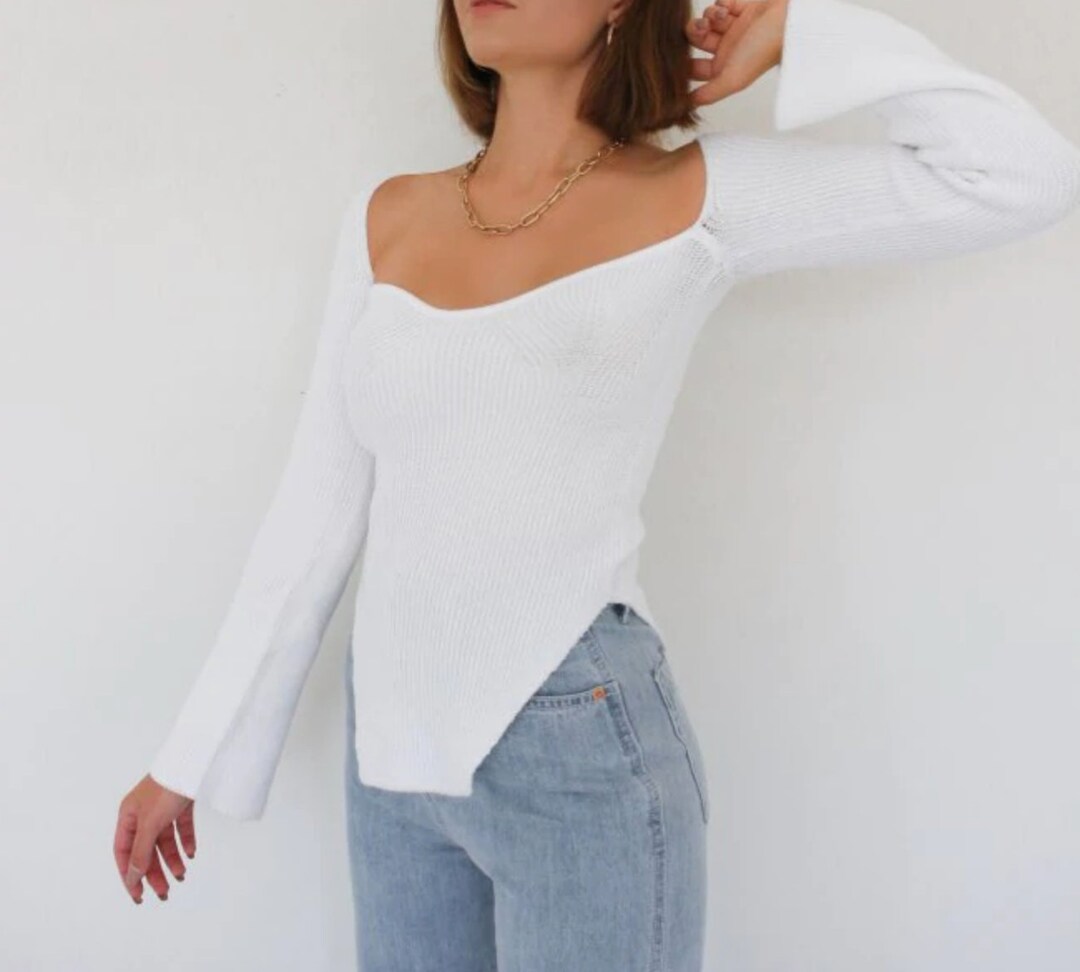 Ribbed Knit Bodycon Sweater | 90s Minimalist Long Sleeve Top - Etsy