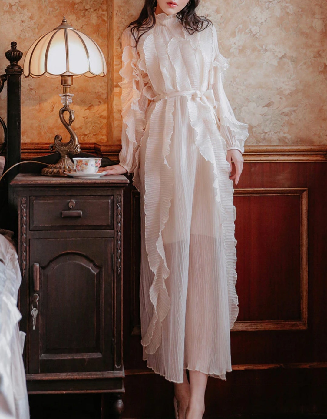 Boho Long Chiffon Gown with Ruffles Terracotta Plus Size main image 0