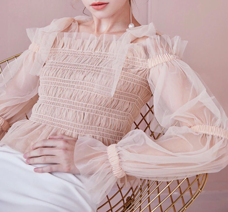 Ruffle Blouse | off Shoulder Top | Sheer See Through