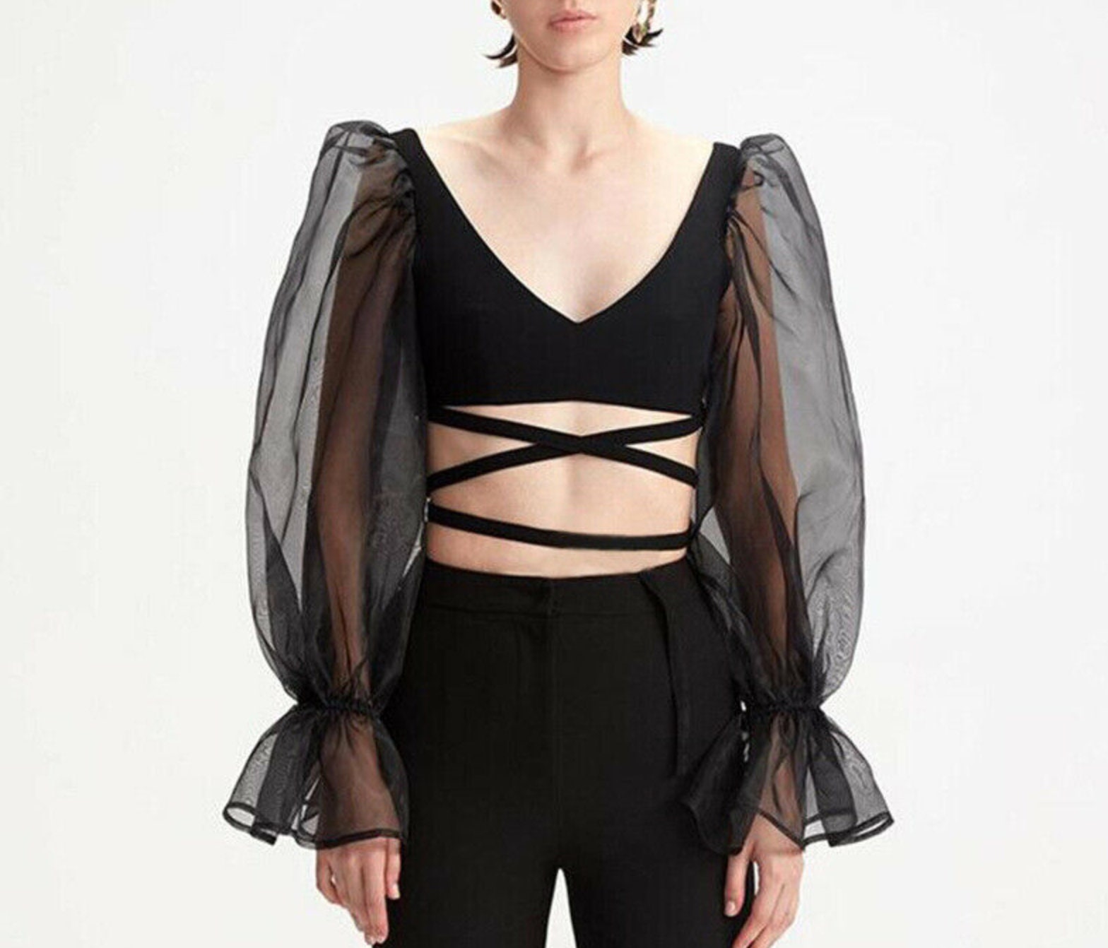 UK Womens Polka Dot Sheer Mesh See Through Tops Cocktail Party Club Shirt Blouse