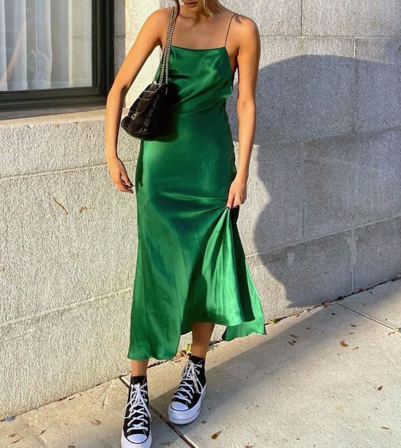 Buy Backless Slip Dress Silk Slip Dress Green Slip Midi Cocktail