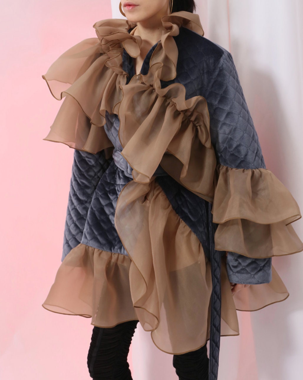 Luxe Patchwork Ruffled Bomber Jacket