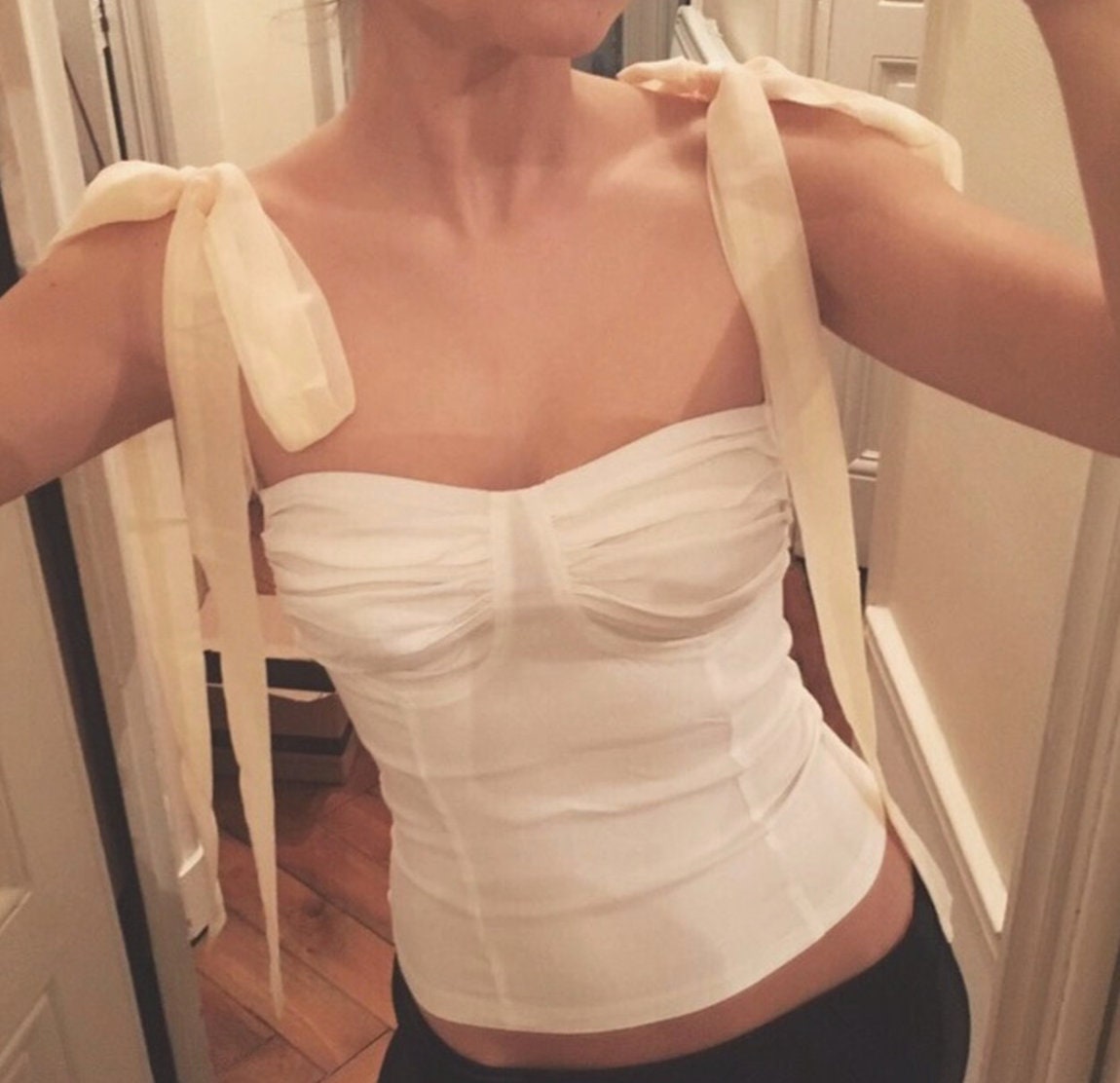 Bustier Top | Ribbon Top in White + Black | Sleeveless