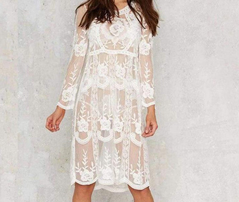 White Crochet Dress Cut Out Dress 1970s Boho Dress 70s | Etsy