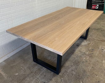 Oak and Steel Trapezoid Table