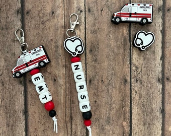 emt custom name tag keychain, zipper charm, name tag, gift, personalize, birthday, emt, ambulance, doctor, nurse, RN, LPN, DR, medical