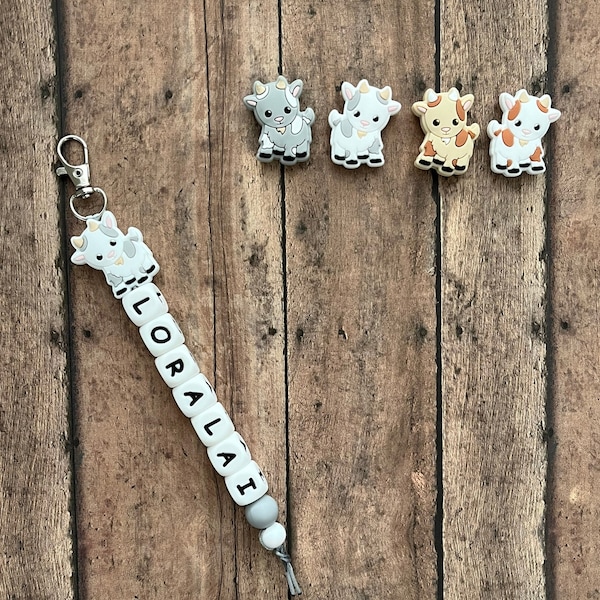 Goats Custom Name Tag Keychain, zipper charm, name tag, gift, personalize, birthday, goat, farm animals, billy goats, country, farmer