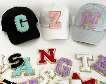Child Letter Patch Hat, chenille letters, varsity, youth baseball cap, daughter, custom, personalized, initial, ball hat, mommy and me, mini