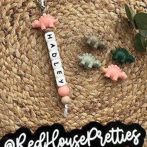 Stegosaurus Custom Name Tag Keychain, bag bling, zipper charm, name tag, silicone beads, gift, personalize, birthday, dino, dinosaur, rawr