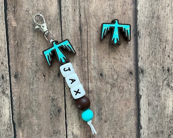 Thunderbird Custom Name Tag Keychain, zipper charm, name tag, gift, personalize, birthday, western, cowboy, cowgirl, Aztec, native