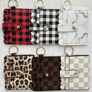 Monedero, llavero, regalos para ella, tarjetero, billetera fina, billetera con cinturón, broche, cuadros escoceses, leopardo, guepardo, mármol