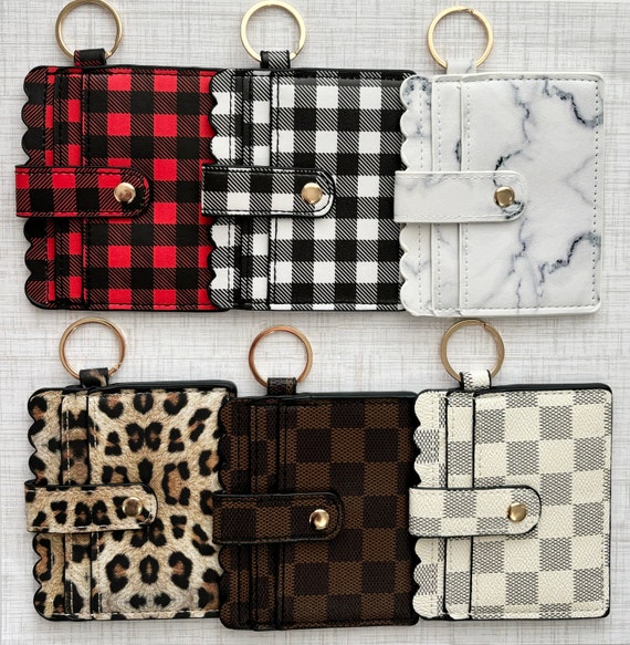 Card Wallet, keychain, gifts for her, card holder, thin wallet, belt bag wallet, snap, buffalo plaid, checkered, leopard, cheetah, marble