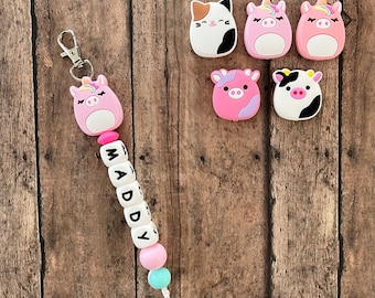 Squish Animals Custom Name Tag Keychain, bag bling, zipper charm, name tag, gift, personalize, birthday, squishy, animals, plushy, plush toy