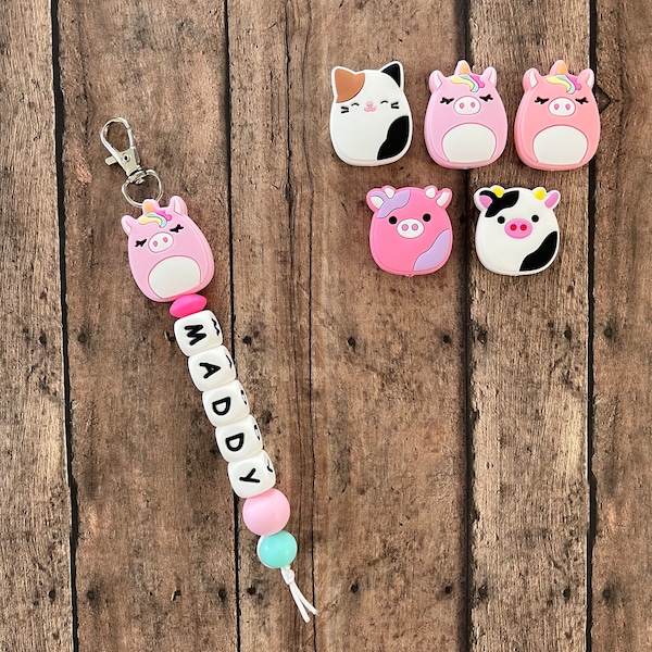 Squish Animals Custom Name Tag Keychain, bag bling, zipper charm, name tag, gift, personalize, birthday, squishy, animals, plushy, plush toy