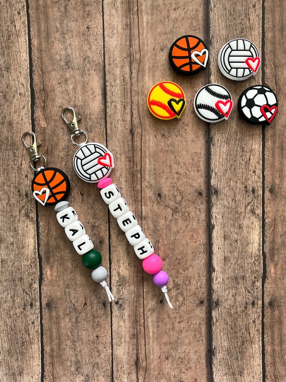 Sports Custom Name Keychain, zipper charm, name tag, gift, personalize, basketball, baseball, softball, volleyball, soccer, coach, team