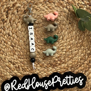 Brontosaurus Custom Name Tag Keychain, bag bling, zipper charm, name tag, silicone beads, gift, personalize, birthday, dino, dinosaur, rawr