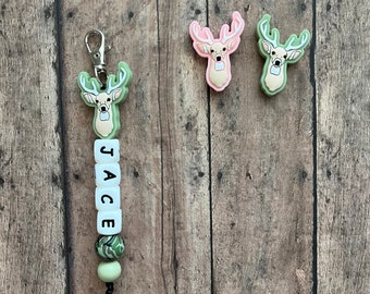 Deer Custom Name Tag Keychain, zipper pull, gift, personalize, buck, deer hunter, camo, goonie, grunt, antlers, bag
