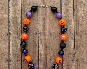 Jack-o-lantern Halloween Bubblegum Necklace, bubblegum beads, little girl jewelry, gift, chunky beads, fall, pumpkin, orange, autumn