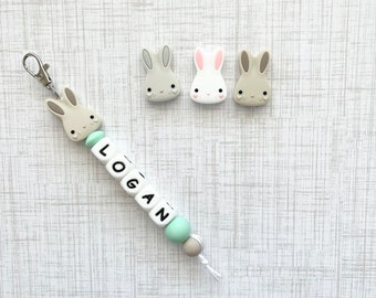 Bunny Custom Name Tag Keychain, bag bling, zipper charm, name tag, gift, personalize, birthday, Easter, hop, rabbit, cottontail, spring