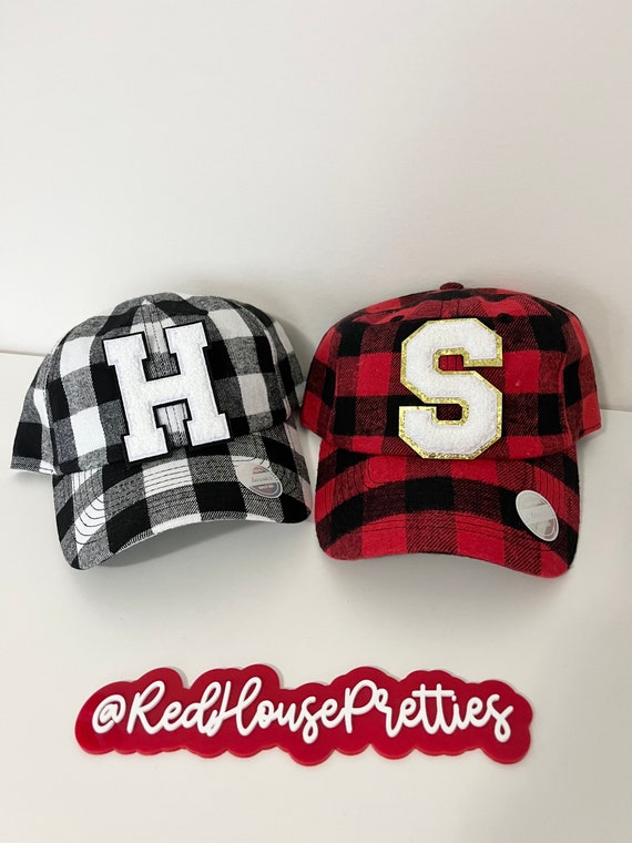 Buffalo Plaid Letter Patch Hat, Chenille Patch, Womens  display picture 3