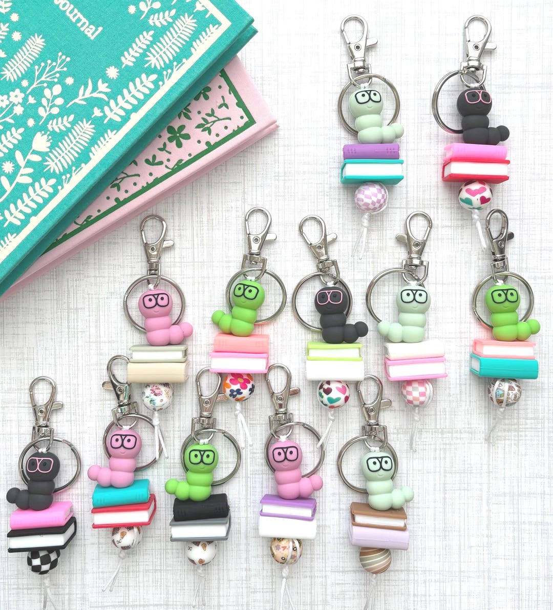 Cute Library Keychains Bookworm Keychain, Bag Bling, Gifts for Her, Gift, Keychain, Worm ...