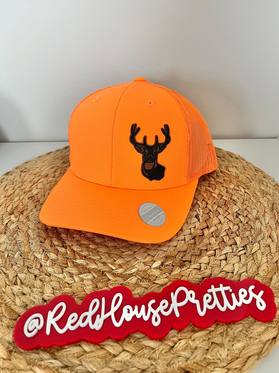 Buck Men's Leather Patch Hat, Mesh Back, Baseball Cap, Neon Orange