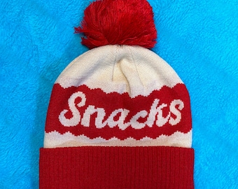 Snacks Red and Cream Cozy Pom Pom Hat